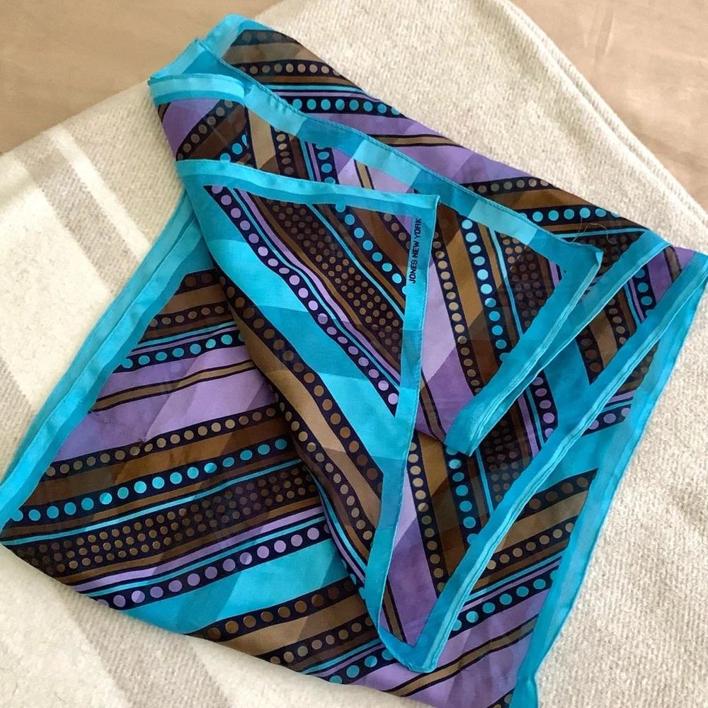 J NY Retro Turquoise Blue and Purple Print Scarf